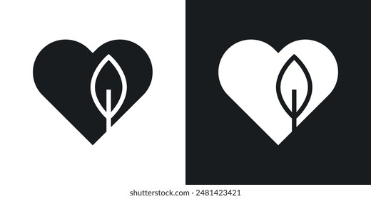Leaf heart vector icon set in black color.