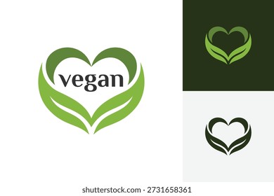 Leaf Heart for Vegan Logo Icon Design. Abstract Nature Plant Concept Symbol for Vegetarian Food, Organic Brand, Healthy Diet, and Eco Identity Logo