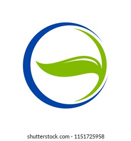 Leaf Herbal Blue Circle Crescent Symbol Logo Design