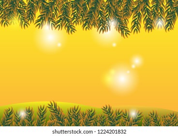 leaf and hill background are beautiful on blue sky, vector illustration