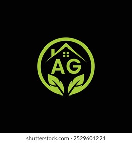 Leaf and Home Combination Symbol with Letter AG Logo