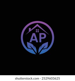 Símbolo de Combinação de Folha e Casa com Logotipo de Letra AP