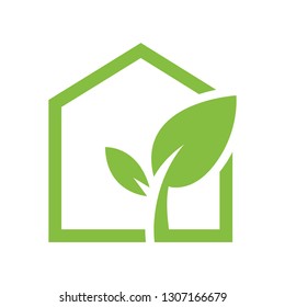 leaf in home logo concept