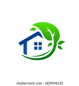 Leaf home logo green icon vector design template