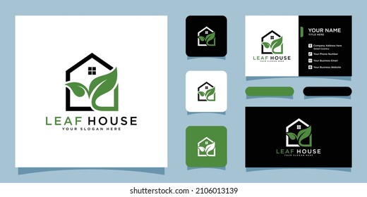 Leaf home logo vector. Ecology symbol. Combination of house shape and leaves