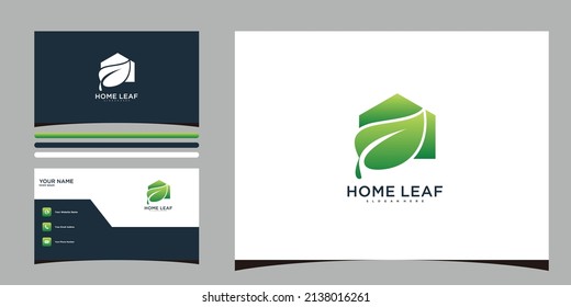 Leaf Home Logo Vector With Gradient Unique And Bussines Card. Premium Vector