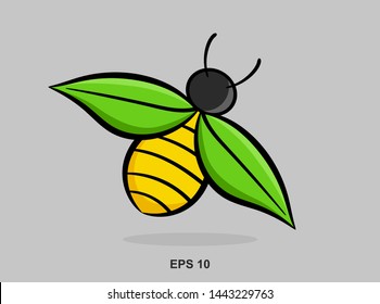 leaf honey bee colorful logo vector for product icon