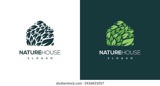 Leaf house building icon logo.Natural house logo in green color.	
