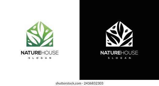 Leaf house building icon logo.Natural house logo in green color.