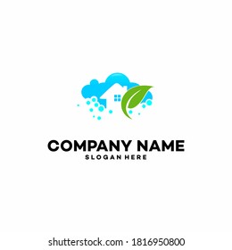 Leaf house cleaning.Nature cleaning logo . vector logo design stock illustration.