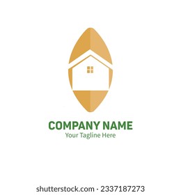 leaf and house combined logo, eco-friendly logo. simple logo
