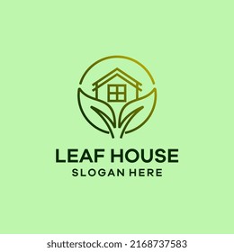 Leaf house gradient monoline style logo template