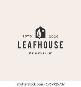 leaf house home mortgage roof architect hipster vintage logo vector icon illustration