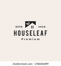 imagen vectorial del logotipo de hipster vintage del arquitecto del techo hipotecario de la casa de la hoja