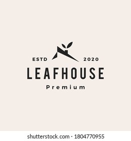 leaf house home mortgage roof architect hipster vintage logo vector icon illustration