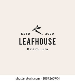 leaf house home mortgage roof architect hipster vintage logo vector icon illustration