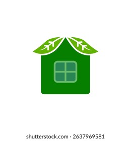 leaf house icon, simple flat style, vector illustration symbol sign logo template pictogram, for ui or ux isolated on white for mobile app, editable