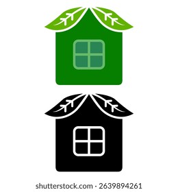 leaf house icon, simple flat style, vector illustration symbol sign logo template pictogram, for ui or ux isolated on white for mobile app, editable