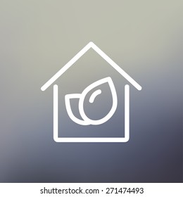 Leaf house icon thin line for web and mobile, modern minimalistic flat design. Vector white icon on gradient mesh background.