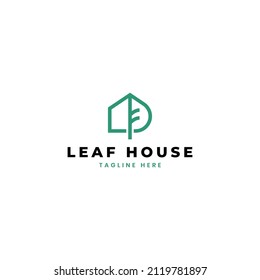 leaf house logo design illustration with tree and real estate symbol
