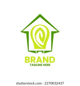 a leaf and house logo design that has a brilliant green idea concept, the logo can be used by all brands that want to look environmentally friendly