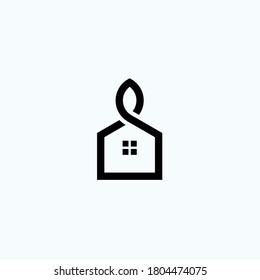 leaf with house logo design vector silhouette illustration