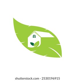 Leaf house logo design vector