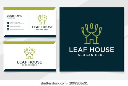 Logotipo de la casa de hoja adecuado para la empresa con plantilla de tarjeta de visita