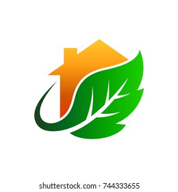 Leaf + House Logo Template
