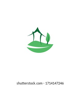 LEAF HOUSE LOGO TEMPLATE. NATURE GREEN ICON VECTOR ILLUSTRATION.