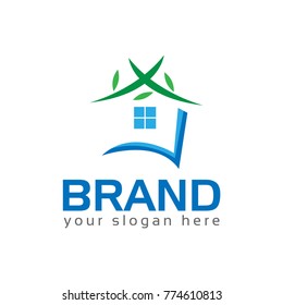 Leaf And House Logo Vector. Green Home