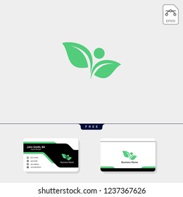 leaf, human concept logo template vector illustration, free your business card design include