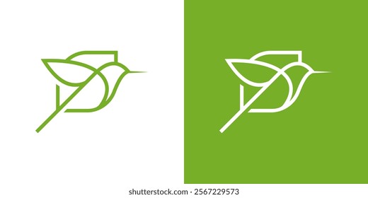 leaf and hummingbird logo,Eco bird logo design vector, Green bird with the leaves