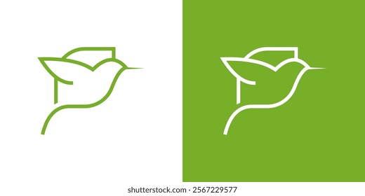 leaf and hummingbird logo,Eco bird logo design vector, Green bird with the leaves