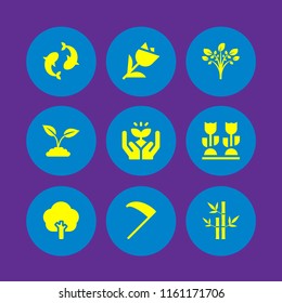 leaf icon. 9 leaf set with pond, agriculture, plant and sprout vector icons for web and mobile app