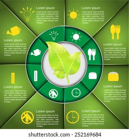  Leaf Icon With Agriculture Icon & Text  Text Infomation Design, Green Diagram Circle Design, Agriculture Infographics, Ecology Business Template.