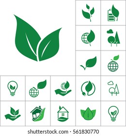 leaf icon, alternative energy set on white background