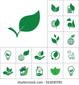 leaf icon, alternative energy set on white background