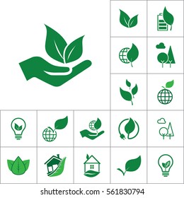 leaf icon, alternative energy set on white background