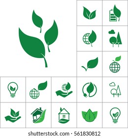 leaf icon, alternative energy set on white background