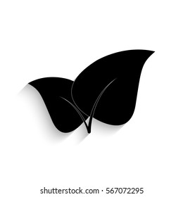 Leaf icon - black vector illustration with  shadow
