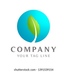 leaf icon, bright green and blue logo templates.