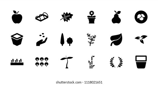 Leaf icon. collection of 18 leaf filled icons such as plant, tree, hand with seeds, bamboo, pot for plants, flower pot, sprout plants. editable leaf icons for web and mobile.