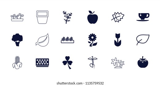 Leaf icon. collection of 18 leaf filled and outline icons such as flower, tea cup, pot for plants, sprout plants, sprout, apple, deel. editable leaf icons for web and mobile.