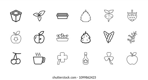 Leaf icon. collection of 18 leaf outline icons such as berry, cherry, spinach, tea, pot for plants, apple, beet, deel, clover. editable leaf icons for web and mobile.