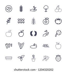 Leaf icon. collection of 25 leaf outline icons such as spinach, deel, apple, tree, hand with seeds, family footprint, plant. editable leaf icons for web and mobile.