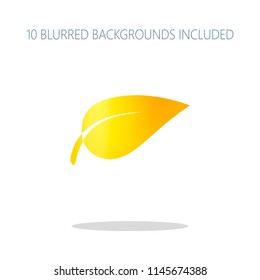 leaf icon. Colorful logo concept with simple shadow on white. 10 different blurred backgrounds included