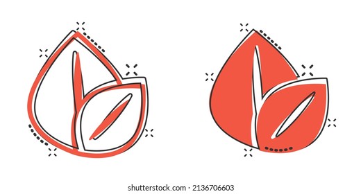 Leaf icon in comic style. Plant cartoon vector illustration on white isolated background. Flower splash effect sign business concept.