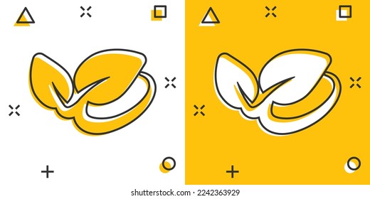 Leaf icon in comic style. Plant cartoon vector illustration on white isolated background. Flower splash effect sign business concept.