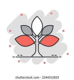 Leaf icon in comic style. Plant cartoon vector illustration on white isolated background. Flower splash effect sign business concept.